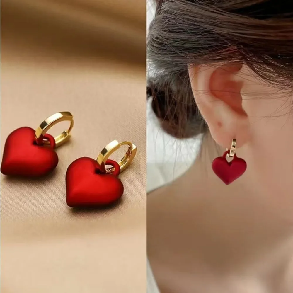 Shiny Red Heart Earrings for girls